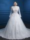 White Ball Gowns Tulle Scoop Long Sleeves Lace and Appliques Zipper Wedding Dresses Court Train