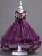 Trendy Dark Purple Zipper Party Dress for Girls Appliques and Hand Made Flower Sleeveless High Low