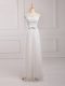 Smart Sleeveless Tulle and Lace Floor Length Lace Up Bridesmaid Dresses in White with Belt