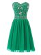 Sweetheart Sleeveless Dress for Prom Knee Length Beading Green Chiffon