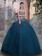 Designer Sleeveless Floor Length Beading Lace Up 15 Quinceanera Dress with Teal
