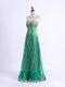 Floor Length Lace Up Going Out Dresses Green for Prom and Military Ball and Sweet 16 with Beading and Appliques