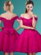 Hot Sale Knee Length Fuchsia Quinceanera Court Dresses Off The Shoulder Cap Sleeves Lace Up