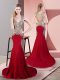 Sleeveless Beading Side Zipper Celebrity Inspired Dress with Wine Red Brush Train