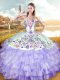 Lavender Organza and Taffeta Lace Up Sweet 16 Quinceanera Dress Sleeveless Floor Length Embroidery and Ruffled Layers
