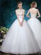 Free and Easy White Lace Up High-neck Beading and Appliques and Embroidery Wedding Gown Tulle Sleeveless
