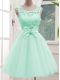 Exquisite Apple Green Tulle Lace Up Scoop Sleeveless Knee Length Bridesmaid Dresses Lace and Bowknot
