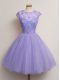 Delicate Scoop Cap Sleeves Quinceanera Court Dresses Knee Length Lace Lavender Tulle