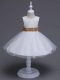 Fitting White Tulle Zipper Toddler Flower Girl Dress Sleeveless Knee Length Lace and Bowknot