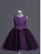 Dark Purple Organza Zipper Party Dresses Sleeveless Knee Length Lace