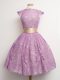 Lilac Lace Up High-neck Belt Quinceanera Dama Dress Lace Cap Sleeves