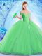 Green Ball Gowns Organza Off The Shoulder Sleeveless Beading Lace Up Quinceanera Dresses Brush Train