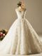 White Ball Gowns Lace Sweetheart Sleeveless Beading and Lace Lace Up Wedding Dress Brush Train