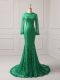 Long Sleeves Lace Brush Train Zipper Mother of Groom Dress in Green with Lace