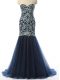 Inexpensive With Train Mermaid Sleeveless Navy Blue Prom Evening Gown Zipper