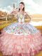 Luxurious Sweetheart Sleeveless Lace Up 15 Quinceanera Dress Peach Organza and Taffeta