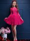 Hot Pink Bridesmaid Gown Prom and Party with Beading and Lace and Appliques Scalloped 3 4 Length Sleeve Lace Up