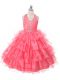 Hot Sale Coral Red Lace Up Party Dresses Beading and Ruffled Layers Sleeveless Floor Length