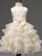 Champagne Ball Gowns Scoop Sleeveless Organza Knee Length Zipper Lace and Ruffled Layers and Bowknot Custom Made