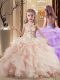 Hot Selling Lace Up Kids Pageant Dress Peach for Party and Wedding Party with Beading and Ruffles Brush Train