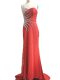 Fabulous Red Prom and Military Ball and Beach with Beading and Ruching Sweetheart Sleeveless Brush Train Side Zipper