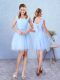 Lovely Knee Length Lace Up Damas Dress Aqua Blue for Prom and Party with Ruching