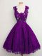 Glamorous Lace Straps Sleeveless Lace Up Lace Bridesmaids Dress in Purple