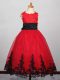 Red Lace Up Bateau Appliques Party Dress for Girls Tulle Sleeveless