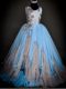 Light Blue Scoop Neckline Sequins and Hand Made Flower Little Girls Pageant Dress Sleeveless Backless