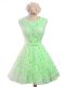 Green A-line Scoop Sleeveless Lace Knee Length Lace Up Belt Court Dresses for Sweet 16