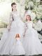 Amazing Lace Up Quinceanera Dress White for Wedding Party with Lace and Ruffles Sweep Train