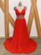 Shining Red Sleeveless Beading Backless Celebrity Evening Dresses