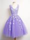 Delicate Knee Length Lavender Bridesmaid Gown Tulle Sleeveless Lace