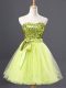 Nice Yellow Green Tulle Zipper Prom Dresses Sleeveless Mini Length Sequins
