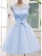 Inexpensive Knee Length A-line Sleeveless Lavender Bridesmaid Gown Lace Up