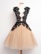 Sumptuous Sleeveless Knee Length Lace Lace Up Vestidos de Damas with Champagne
