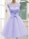 Great Lavender Lace Up Wedding Party Dress Lace and Bowknot Sleeveless Knee Length