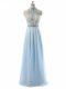 Popular Light Blue Sleeveless Chiffon Backless Womens Evening Dresses for Prom and Military Ball and Sweet 16