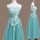 Hot Sale Tea Length Light Blue Bridesmaid Dress Strapless Sleeveless Lace Up