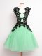 Fantastic Lace Dama Dress for Quinceanera Apple Green Lace Up Sleeveless Knee Length