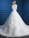 Fabulous Court Train A-line Wedding Dresses White Sweetheart Tulle Sleeveless Zipper