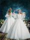 Traditional White Tulle Lace Up Flower Girl Dresses for Less Half Sleeves Floor Length Lace