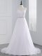 Beading and Lace and Appliques Bridal Gown White Zipper Sleeveless Brush Train