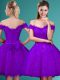 Inexpensive Eggplant Purple Cap Sleeves Lace and Belt Knee Length Court Dresses for Sweet 16