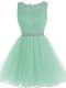 Free and Easy Apple Green A-line Tulle Sweetheart Sleeveless Beading and Lace and Appliques and Ruffles Mini Length Zipper Prom Gown