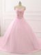 Dynamic Beading Quinceanera Dresses Baby Pink Lace Up Sleeveless Brush Train