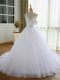 Nice White Lace Up V-neck Beading and Lace and Appliques Wedding Gown Tulle Sleeveless Court Train