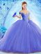 Stunning Off The Shoulder Sleeveless Brush Train Lace Up 15 Quinceanera Dress Blue Organza