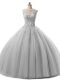 Fantastic Grey Sleeveless Tulle Lace Up 15 Quinceanera Dress for Military Ball and Sweet 16 and Quinceanera