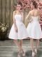 A-line Wedding Dresses White Off The Shoulder Fabric With Rolling Flowers Sleeveless Knee Length Zipper